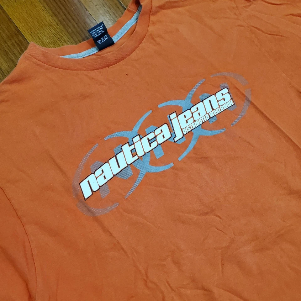 Camisa Nautica Jeans Company Para Hombre XL Naranja Gráfico Camiseta Distribuida En Todo el Mundo Foto 2 de 4