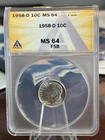 1958 D ROOSEVELT DIME ANACS MS 64 FSB