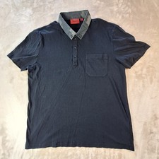 Hugo Boss Polo Shirt Mens Medium Black Camouflage Contrast Collar Pocket