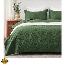 Quilt Set Full Queen Size Olive Green 3 Piece,Lightweight Soft Coverlet Manda...
