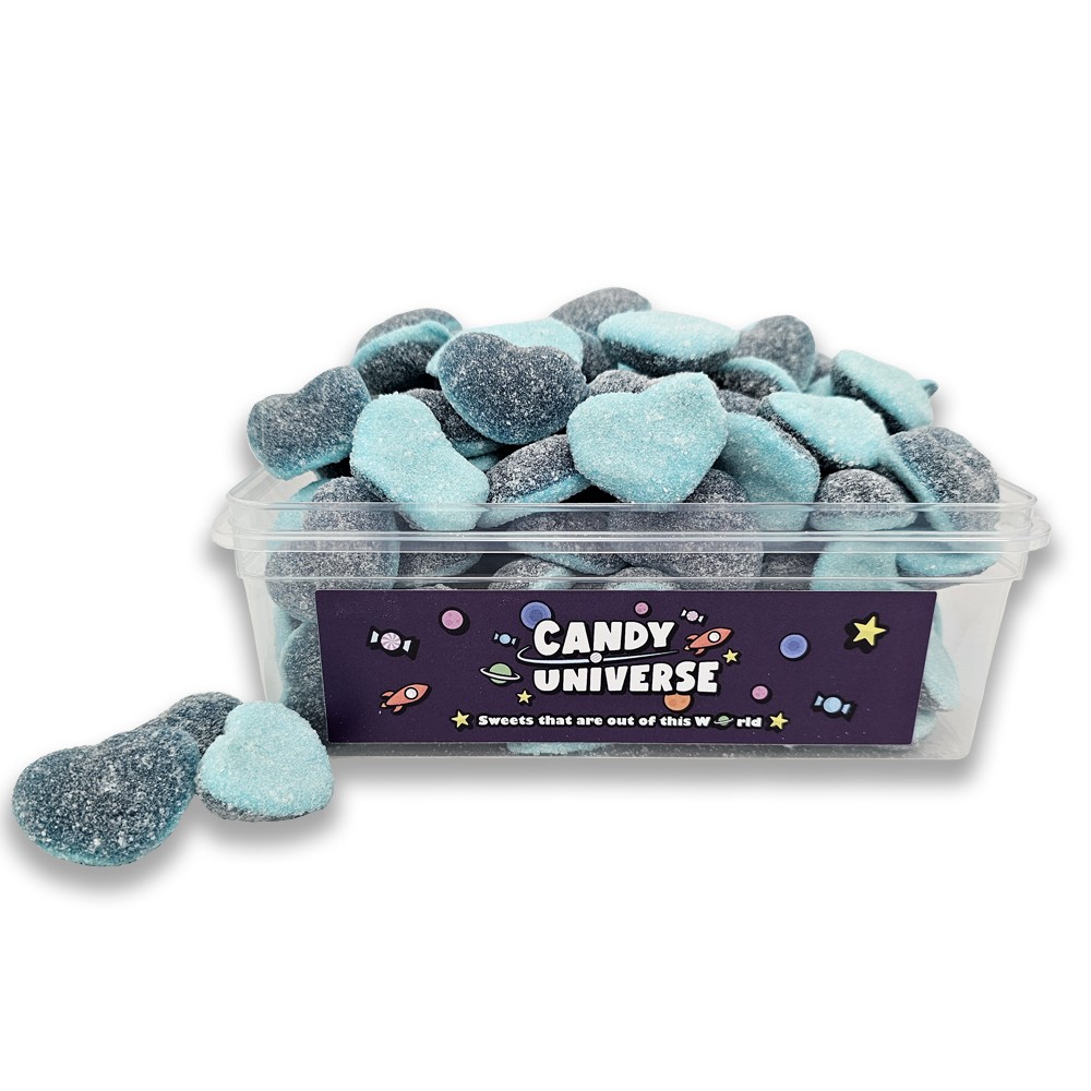 Candy Universe Blue Hearts Tub 800g - Fruity, Chewy Blue Heart Jelly Sweets