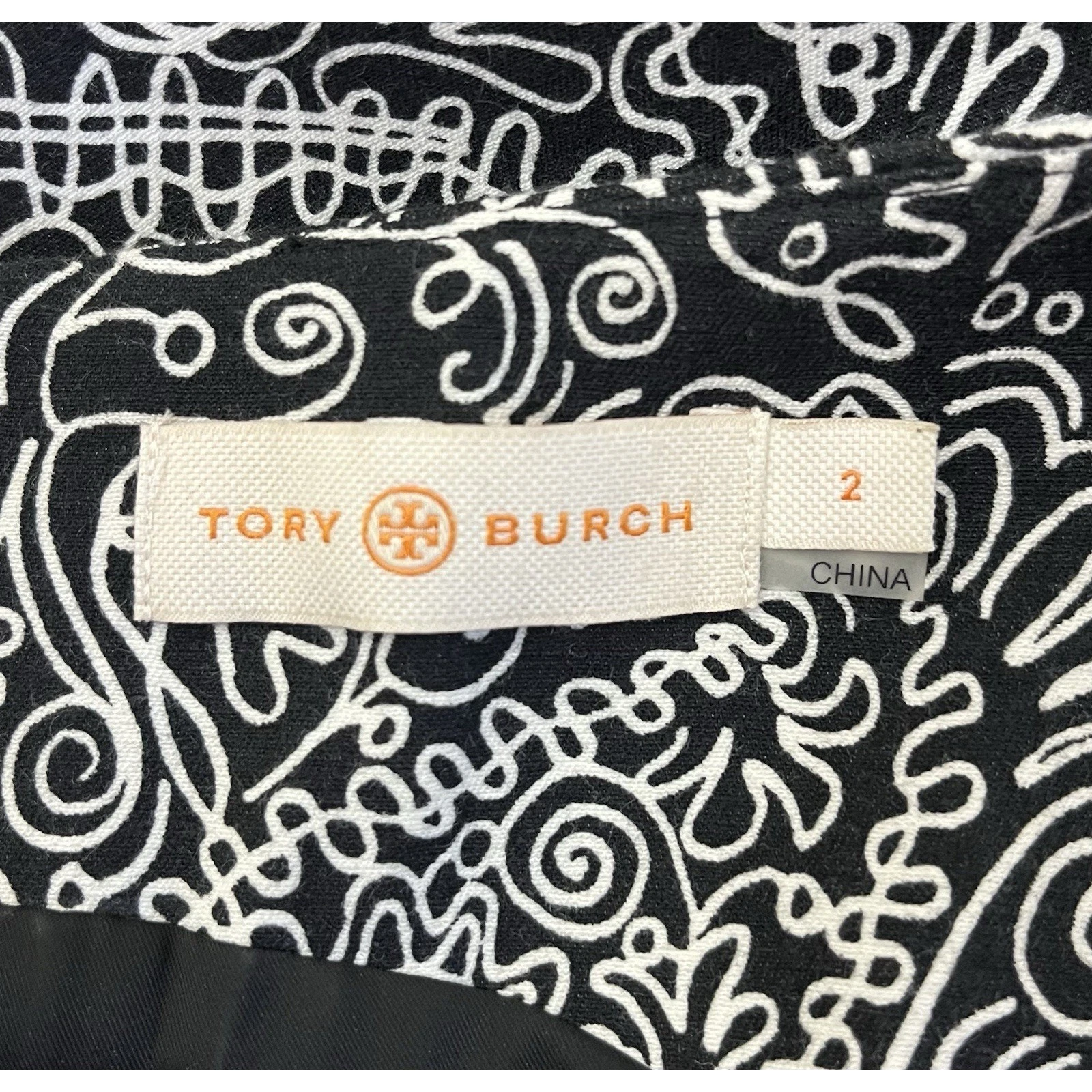 Abito tubino Tory Burch Paisley Doodle bianco e nero finto avvolgente zip taglia 2