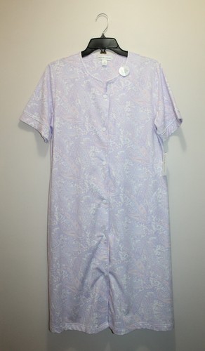 MISS ELAINE SLEEPWEAR ROBE FRENCH TERRY SNAP-FRONT SHORT SLEEVE PAISLEY ...