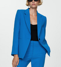 NEW MANGO MNG BLUE STRAIGHT FIT SUIT BLAZER JACKET SZ XS