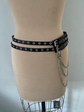 BLACK LEATHER SILVER HARDWARE BELT BONDAGE PUNK GOTH ONE SIZE FITS MOST NICE