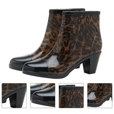 1 Paio Stivali Antipioggia Corti Laterali Cerniera Moda Donna Antiscivolo Tacco Alto Antipioggia