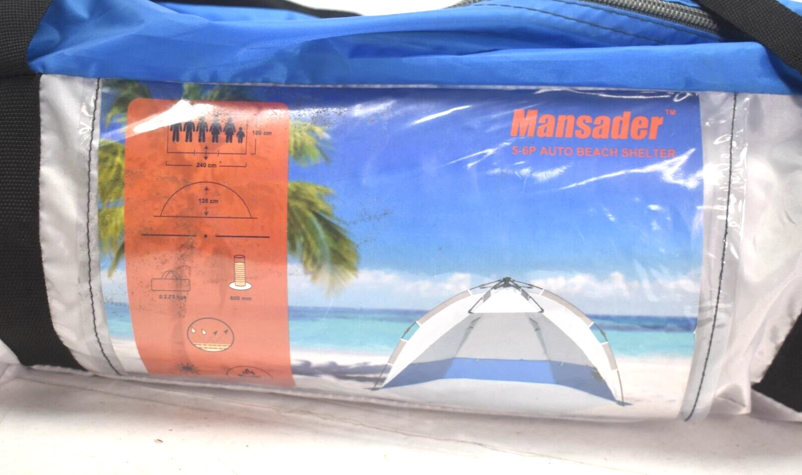 Mansader 5-6p Auto Beach Shelter Pop Up UV Protection Shade Tent 5-6 Person