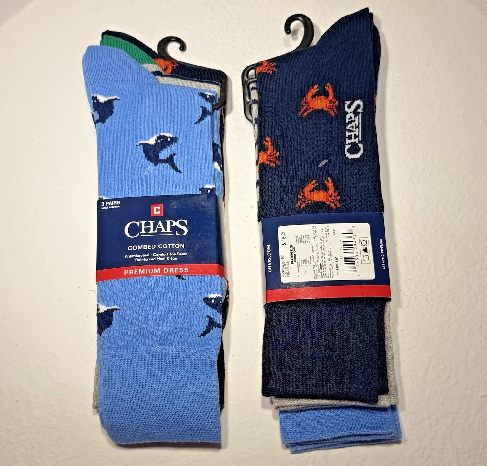 Chaps Men’s Fun Dress Socks 6 Pairs Whales Crabs Striped Combed Cotton NWT