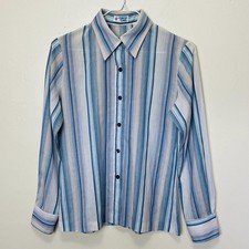 Blue and Pink Pinstripe Vintage 70s Button Down College Town Collared Shirt
