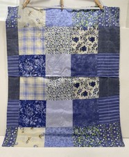 2 Patchwork Cotton Blend Quilted Blue Std Pillow Shams VGC 656