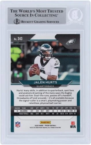 Jalen Hurts 费城老鹰队签名 2020 帕尼尼 Prizm #343 BAS 新秀卡 — 第 2/3 张图片