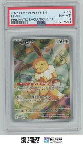 2025 Pokemon SVP Prismatic Evolution ETB Eevee PSA 8 #173