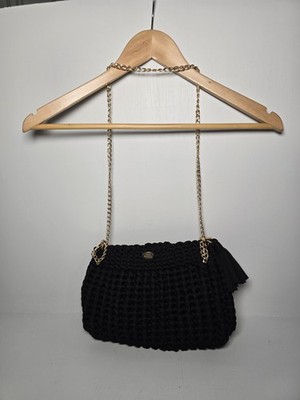 Neue handgefertigte gehäkelte Schultertasche für Frauen weich schwarz und gelb 