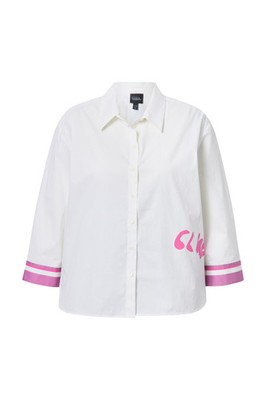 Ulla Popken Damen große Größen Hemdbluse Schriftzug Hemdkragen 3 4 Arm 838251