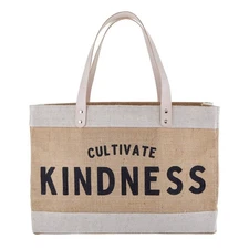 Cultivate Kindness Jute Tote Bag 17x12 Waterproof Lining Leather Handles Pocket