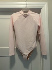 NEW J.CREW Active ribbed long-sleeve one-piece Swimsuit Rash Guard size 6 pink