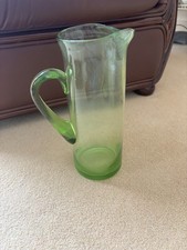 Green Glass Jug Pitcher With Ice Catcher 10 Inches 