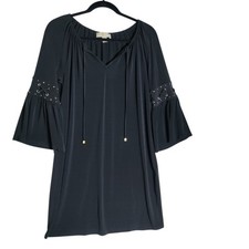 Michael Kors Black Bell Sleeve Lace Up Grommet Shift Dress Womens Medium