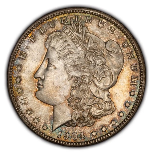 1904-O $1 Morgan Silver Dollar - PQ Rainbow Toning - BU - SKU-D3757