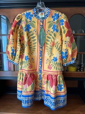 NEW Farm Rio "Floral Yard Yellow" Tropical Print Mini Dress Size Medium