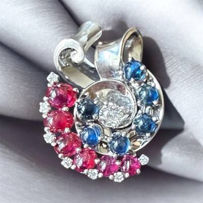 14k Gold Pendant w 3.27ctw of Natural Diamonds Sapphires Rubies $8500 Appraisal