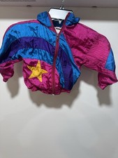 Vintage 90s Baby Windbreaker Jacket Size 24 Month Full Zip Multi Color With Star