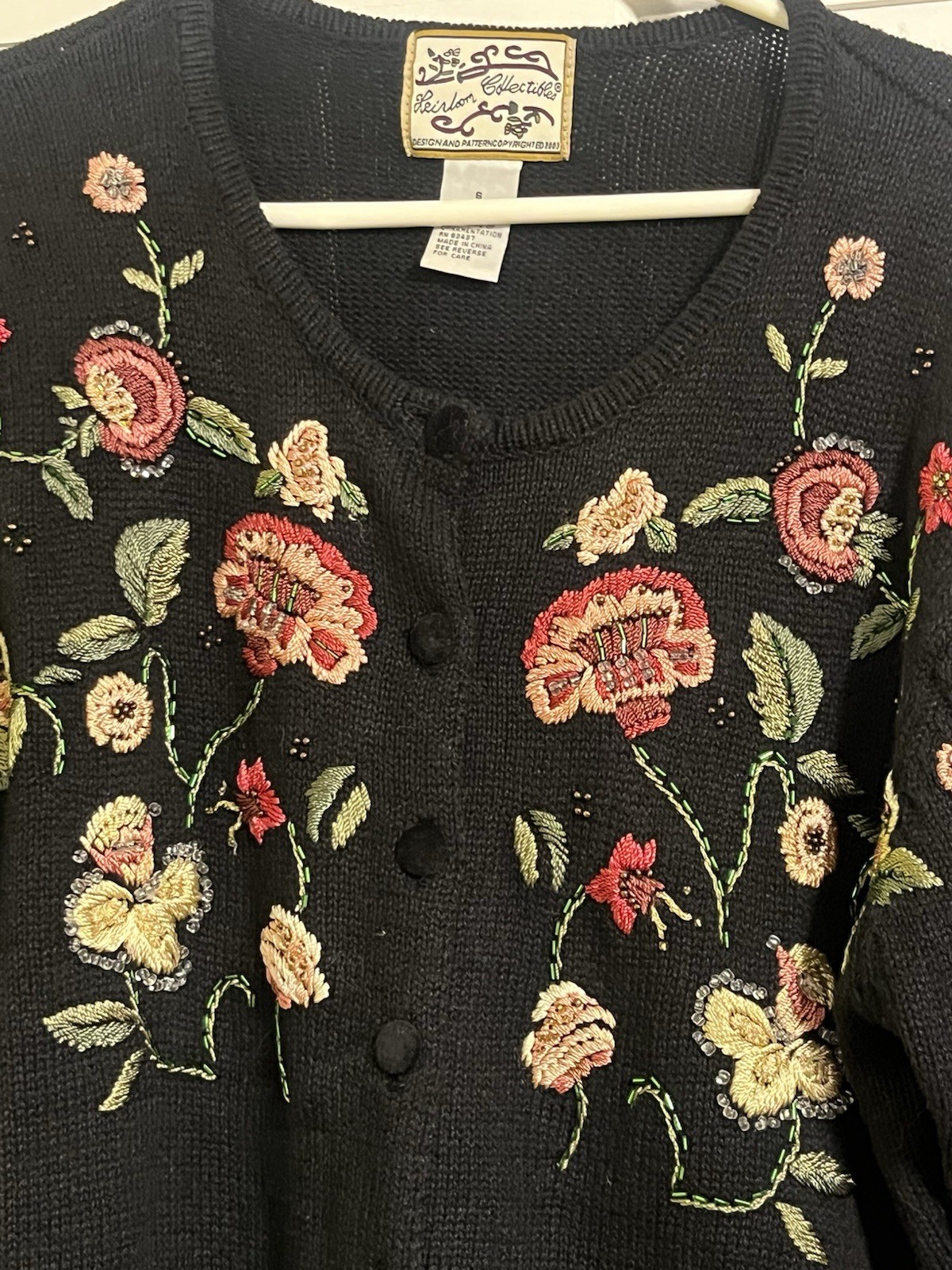 VTG Heirloom Collectibles Women Cardigan Sweater Embellished Black Small