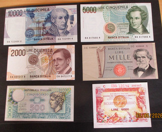 ITALIA 6 BANCONOTE DIVERSE LIRE FRESCHE DA 10.000 a 500 LIRE