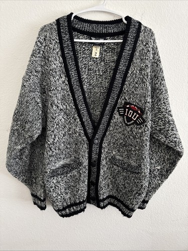 IOU bereits eine Legend Varsity Strickjacke in schwarz weiß Vintage 80’s Herren - Bild 1 von 11
