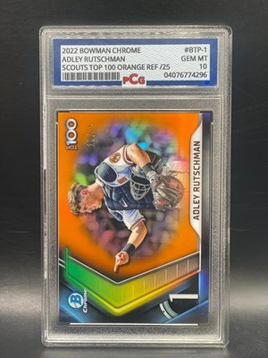 2022 BOWMAN CHROME ADLEY RUTSCHMAN BTP-1 SCOUTS TOP 100 ORANGE REF /25 PCG 10 GM