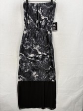 Express Dress Womens XS Black Gray Strapless Maxi Tie Dye Sheer Hem Boho NWT