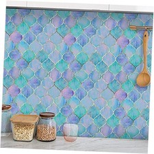 6PCS 3D Wall Decals Hyun-chae Fish Scale Stickers 12'' x 12'' Backsplash Blue
