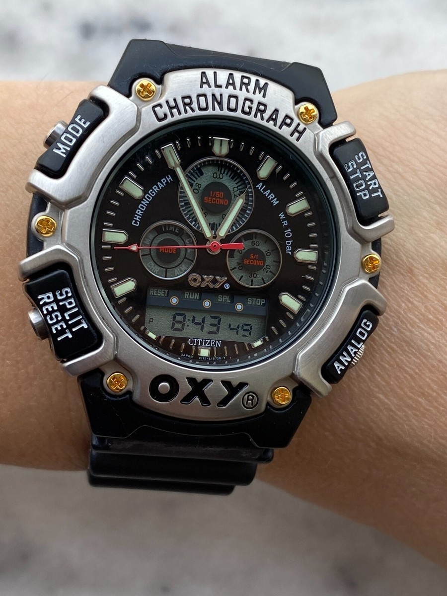 Citizen OXY Chronograph Alarm Quartz Watch C112-L12031 Mens 45mm