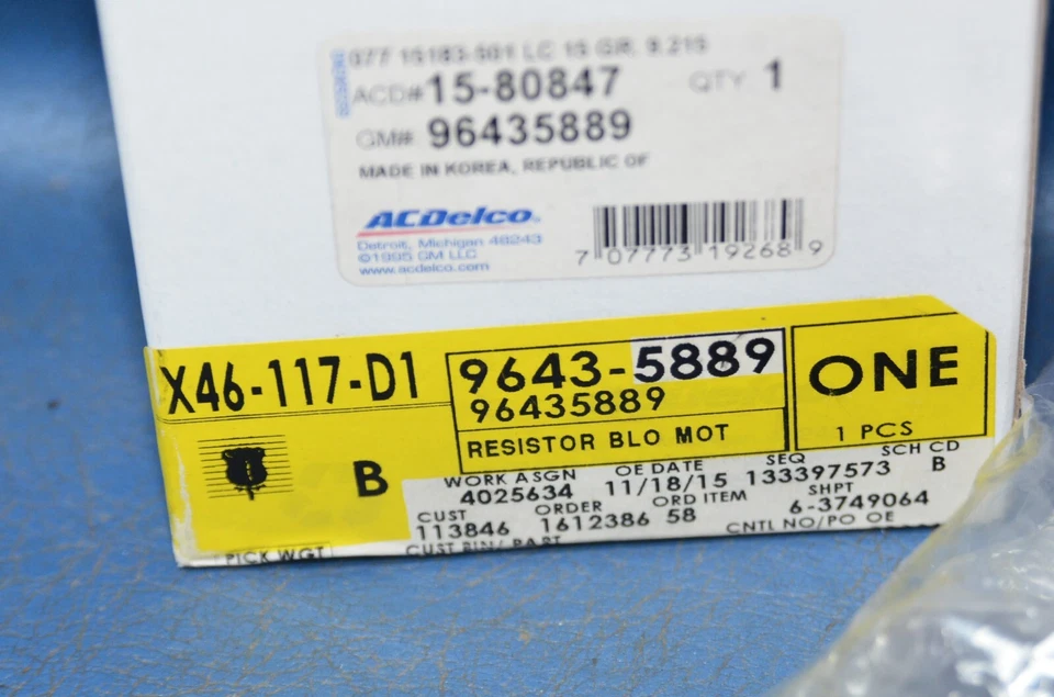 Резистор двигателя вентилятора кондиционера Chevy Aveo Aveo5 GM 96435889 OEM Pontiac G3 новый из старых запасов 04–11 годов выпуска - Изображение 3 из 4