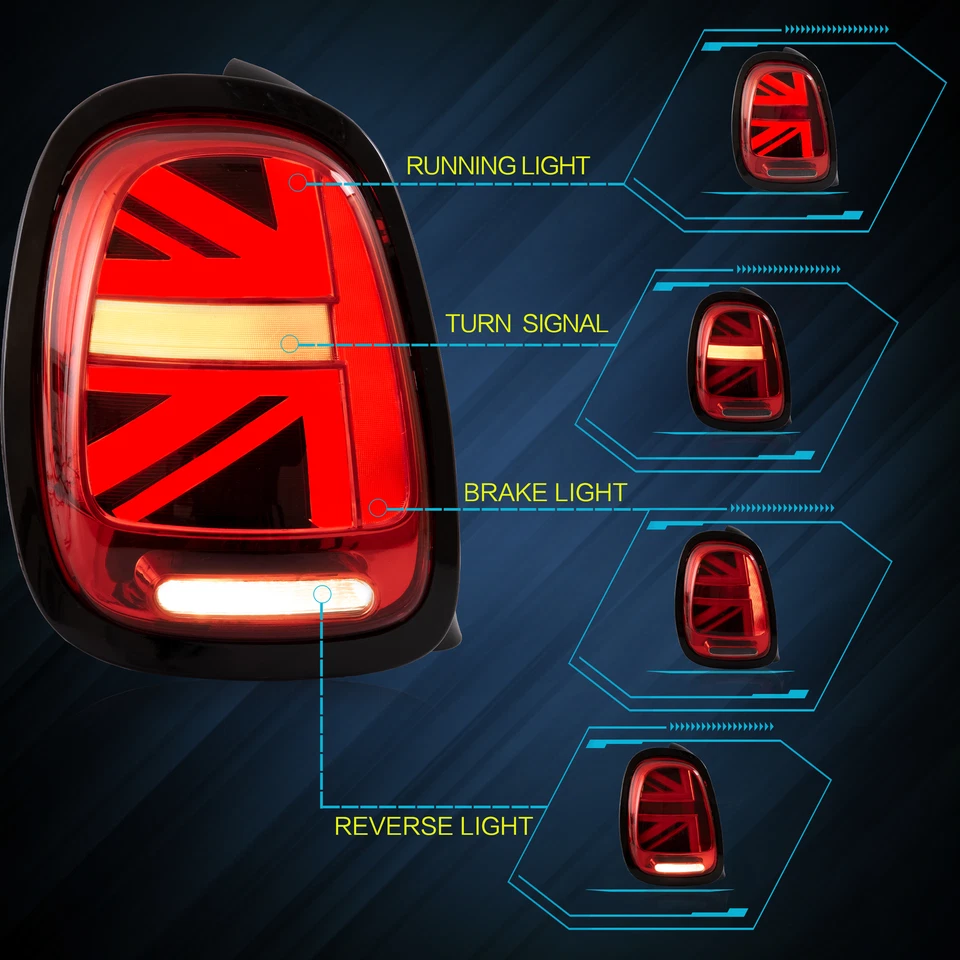 VLAND Feux Arrière LED Pour 2014-2019 Mini Cooper F55 F56 F57 Union Jack Rouge - Image 2 of 4