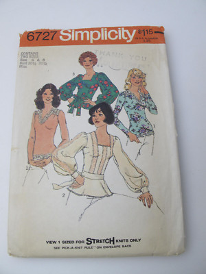 Simplicity 6727 Pattern Tops Blouse Peasant Sz 6-8 Simplicity 6727 Sewing Pattern UC VTG Fit ...