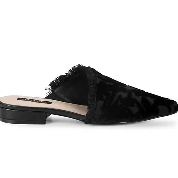 NUEVO AVA & AIDEN Mujer US 6.5 Bailey Terciopelo Pulido Flecos Borde Asimétrico Mula Foto 3 de 4