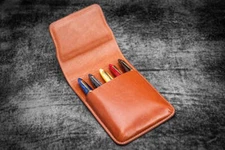 Galen Leather FIve Slot Flap Pen Case in Brown - NEW in Original Box
