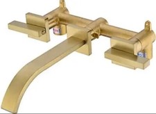 Brushed Gold Waterfall Bathroom Faucet 2 Handle Wall Mounted Vanity Sink Faucet