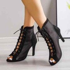 Summer Pupms High Top Dance Shoes Sandals Party Mesh Cutout High Heel Sandalias