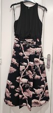 SALE New Warehouse Oriental Forest Midi Dress Black Pink UK 6