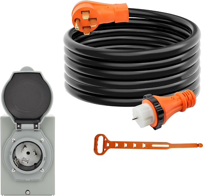 #ad 50 Amp Generator Cord 20FT and Power Inlet Box Pre Drilled 125 250 Volts NEMA $97.99
