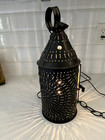 ANTIQUE HAND PUNCHED TIN LANTERN W/CHAIN, ELECTRIFIED — photo 5
