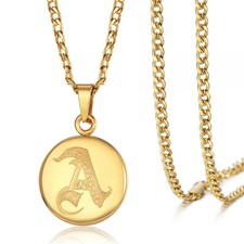 Unisex Men Women Alphabet Gold Letter Initial Pendant Necklace Stainless Steel