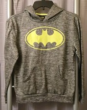 Gray Batman Youth Boys Bat logo Pullover Hoodie Medium