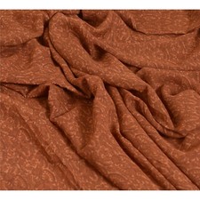 Sanskriti Vintage Sarees Brown Pure Silk Printed Sari Floral 5Yd Craft Fabric
