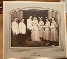 Vintage Studio Photograph Wedding Portrait Bride Groom Dresses 1953 Nice Al & Jo
