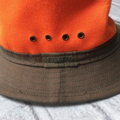 Vintage Filson Tin Cloth Packer Hat Made in USA Safety Orange