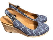 Vionic Aruba Coralina Chevron Espadrille Wedge Sandals 8M Navy Sling back