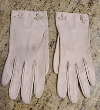 Vintage Size S 6 3/4 Biege Leather Formal 8" Gloves Leather Wrist Bows